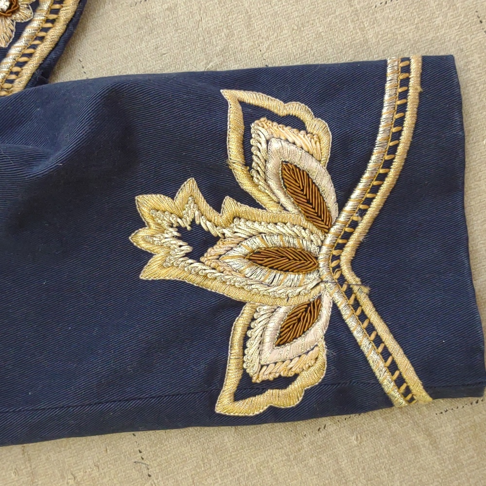 90s Cropped Hussar Jacket – Navy & Gold Statement Military Blazer - Picture 10 of 13